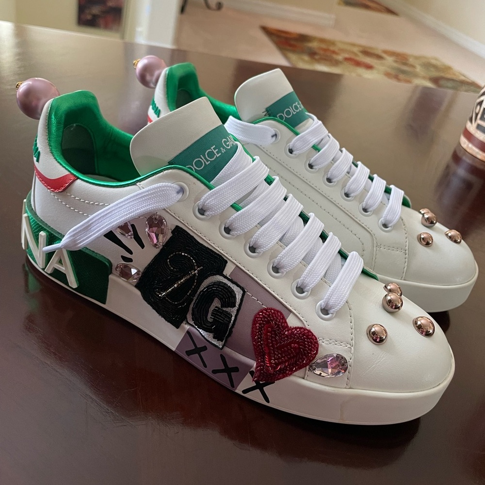 DOLCE & GABBANA white embellished Sneakers Sz 7